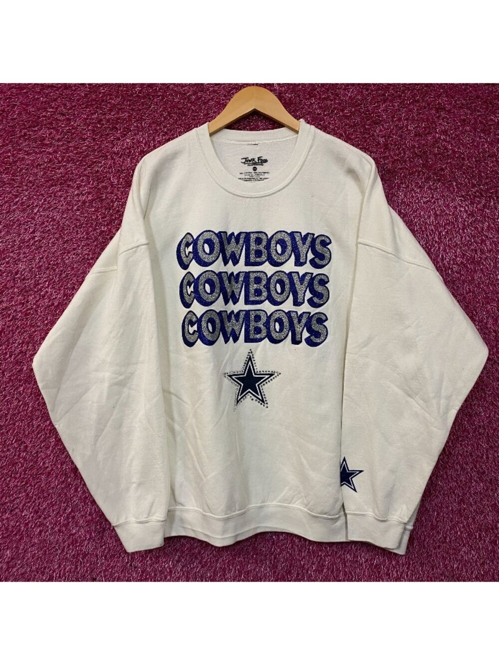 Junk Food Clothing Dallas Cowboys Repeat Bling Glitter Crewneck Sweatshirt 2XL